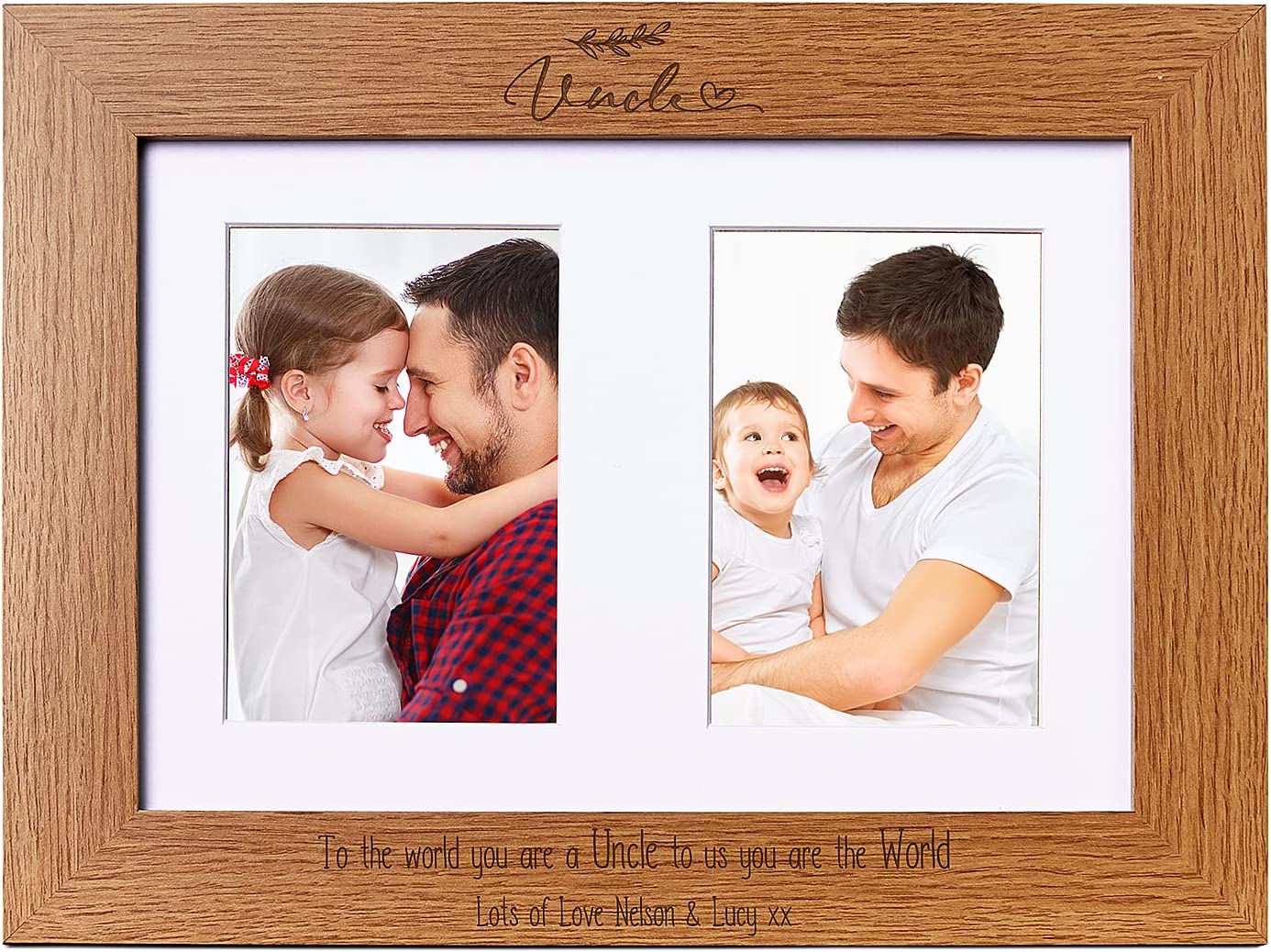 Personalised Uncle Wooden Double Photo Frame Gift Portrait
