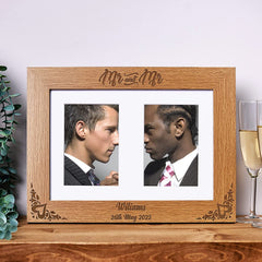 Personalised Mr and Mr Gay Wedding Double Wooden Photo Frame Gift