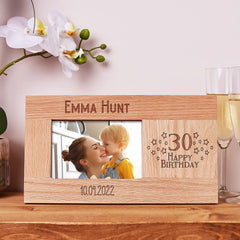 Personalised 30th Birthday Photo Frame Gift Solid Oak With name and date