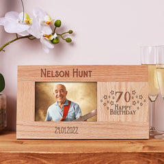 Personalised 70th Birthday Photo Frame Gift Solid Oak With name and date