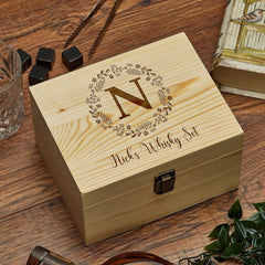 Personalised Whisky Stones Tumbler Natural Pine Wood Glass Gift Set With Initial