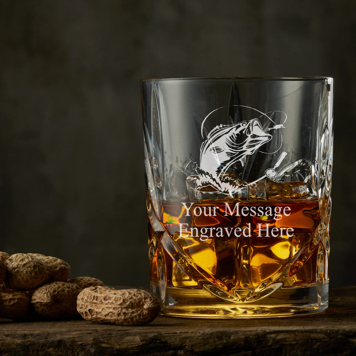 ukgiftstoreonline Engraved Fishing Theme Crystal Cut Whiskey Glass Gift