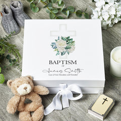 ukgiftstoreonline Personalised Baptism Green Cross Keepsake Memory Box Gift