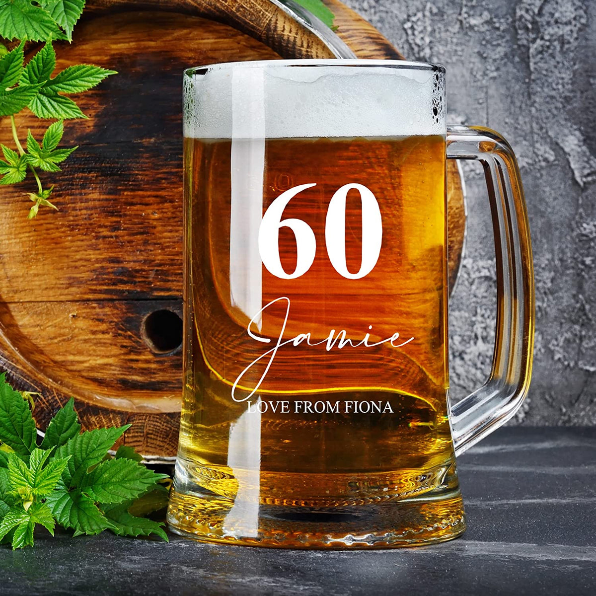 Personalised 60th Birthday Beer Glass Tankard Gift Boxed with Sentiment