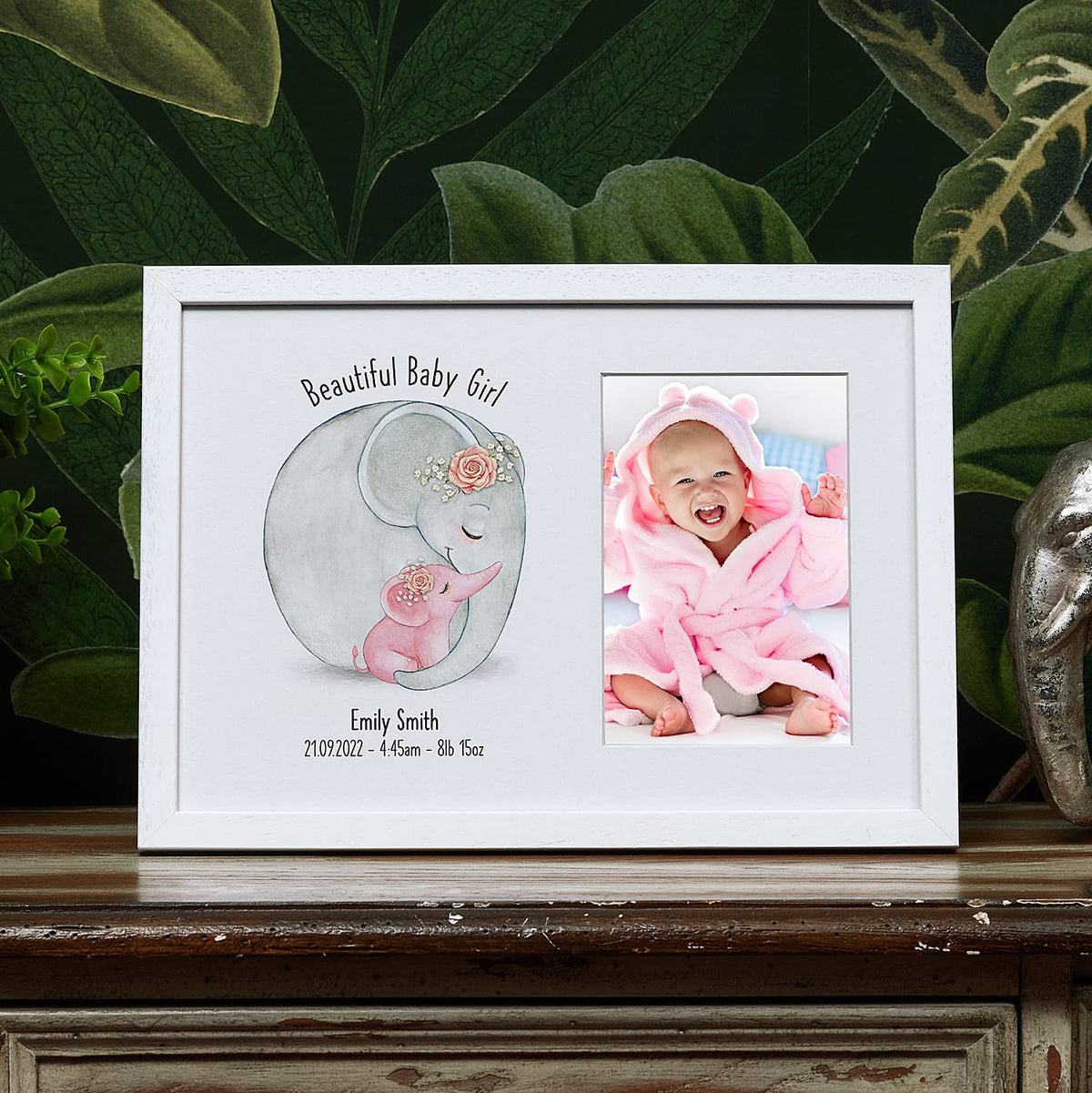 Personalised Beautiful Baby Girl Photo Frame With Sketch Elephants