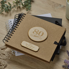 Personalised 80th Birthday Scrapbook Photo album Wooden Engraving Choice Of Colours