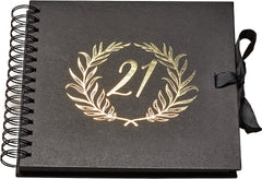 21st Birthday Black Scrapbook Photo album With Gold Script Laurel Wreath