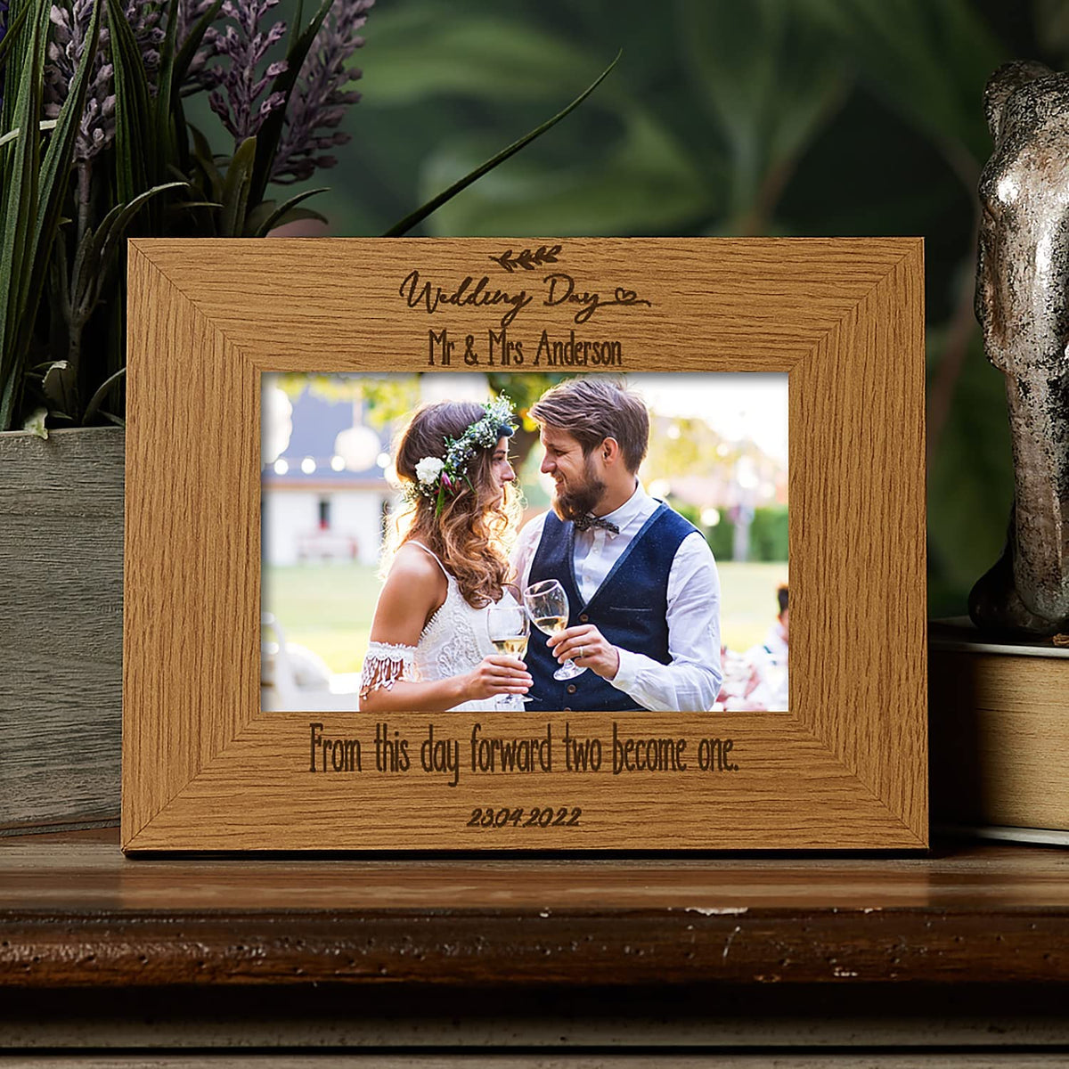 Personalised Wedding Day Photo Picture Frame Landscape With Sentiment