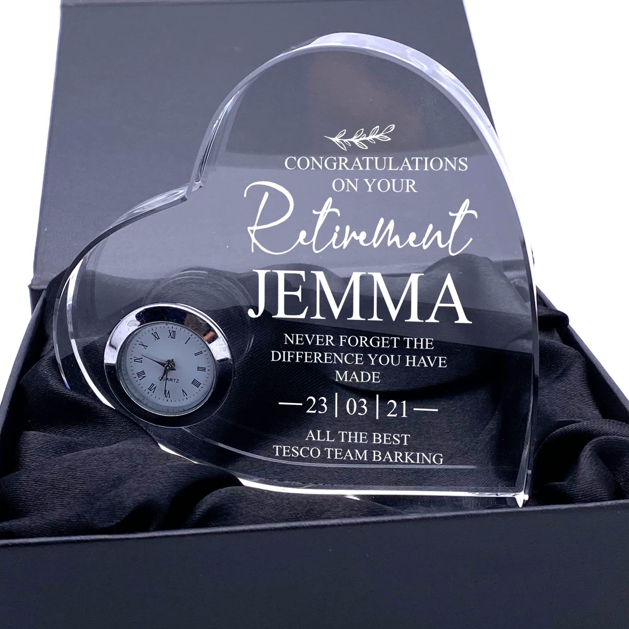 Engraved Personalised Retirement Gift Heart Clock With Sentiment