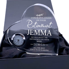 Engraved Personalised Retirement Gift Heart Clock With Sentiment
