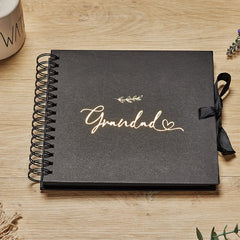 Grandad Black Scrapbook Photo album With Gold Script Leaf Design