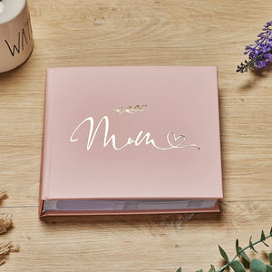 Mum Pink Photo Album With Leaf Design For 50 x 6 by 4 Photos Gold Print