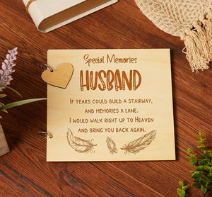Husband Remembrance In Loving Memory Wooden Guest Book, Scrapbook or Photo Album