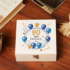 ukgiftstoreonline 90th Birthday Gift Personalised Wooden Keepsake Memory Box With Balloons