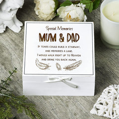 ukgiftstoreonline Mum & Dad Remembrance Memory White Keepsake Box With Feather Design
