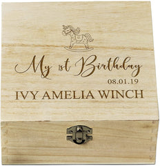 Personalised 1st Birthday Baby Girl Wooden Keepsake Box Gift Engraved