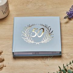 50th Birthday Blue Photo Album Gold Laurel Wreath