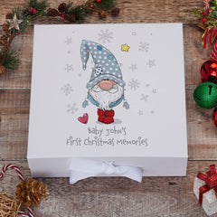 Personalised Baby Boy First Christmas Keepsake Box With Gnome