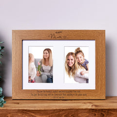 Personalised Mum Double Photo Picture Frame With Leaf Portrait