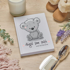 Personalised Baby Girl Record Book Keepsake Milestone Journal Teddy Design