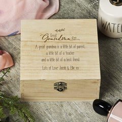Personalised Grandma Sentiment Wooden Keepsake Box Gift Engraved