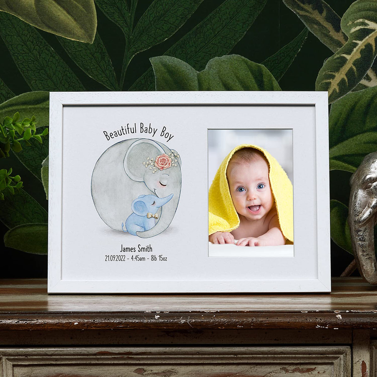 Personalised Beautiful Baby Boy Photo Frame With Sketch Elephants