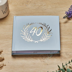 40th Birthday Blue Photo Album Gold Laurel Wreath