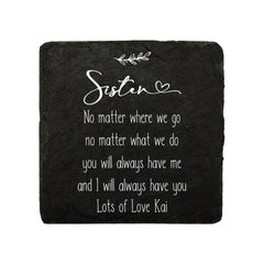Personalised Sister Sentiment Gift Slate Stone Drink Coaster