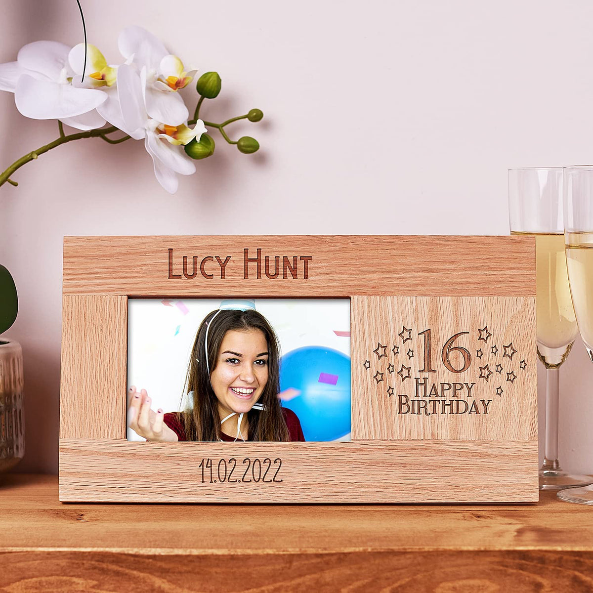 Personalised 16th Birthday Photo Frame Gift Solid Oak With name and date
