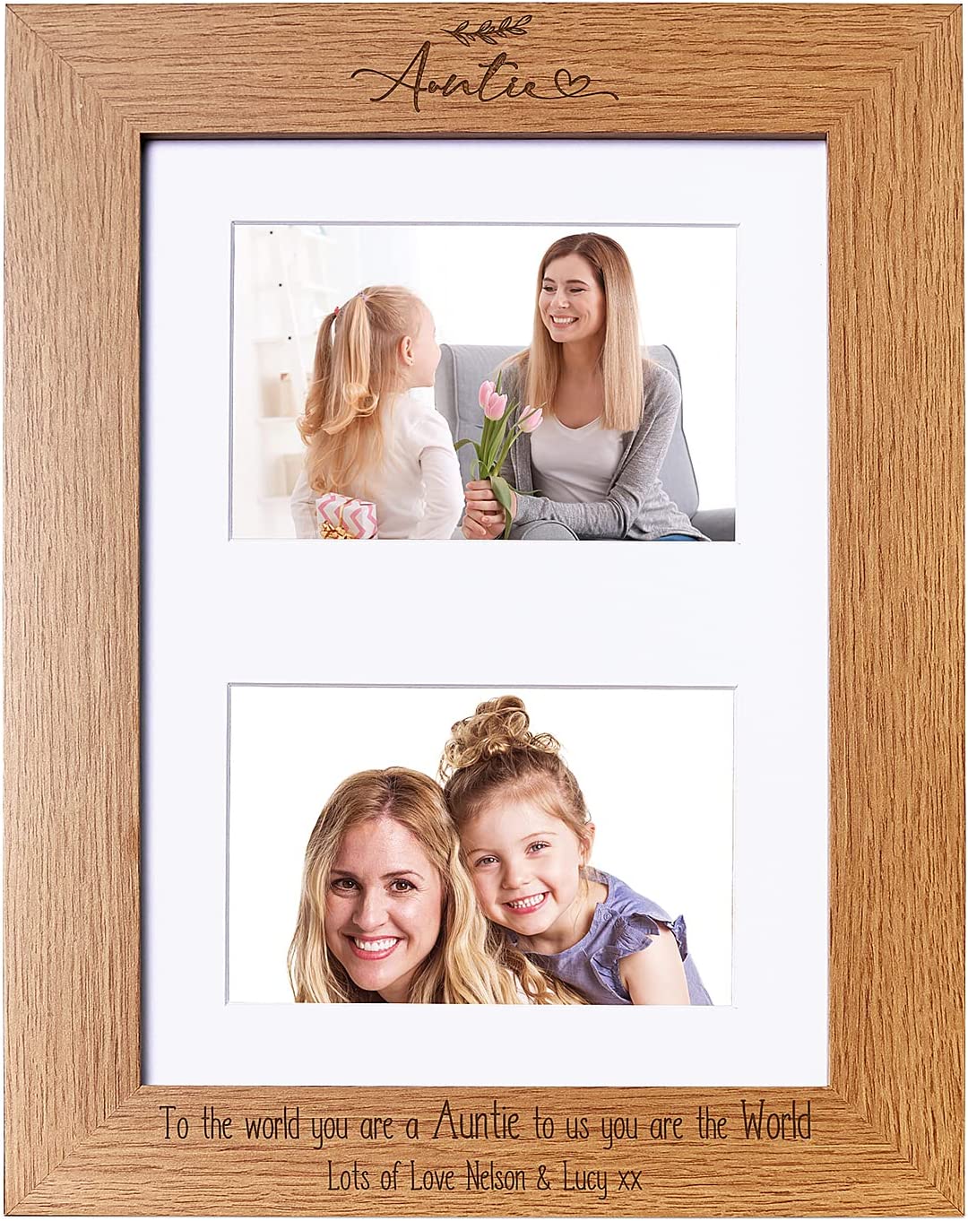 Personalised Auntie Wooden Double Photo Frame Gift Landscape