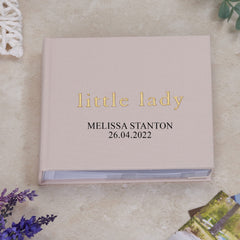 Personalised Baby Girl Light Pink Photo Album With Linen Cover