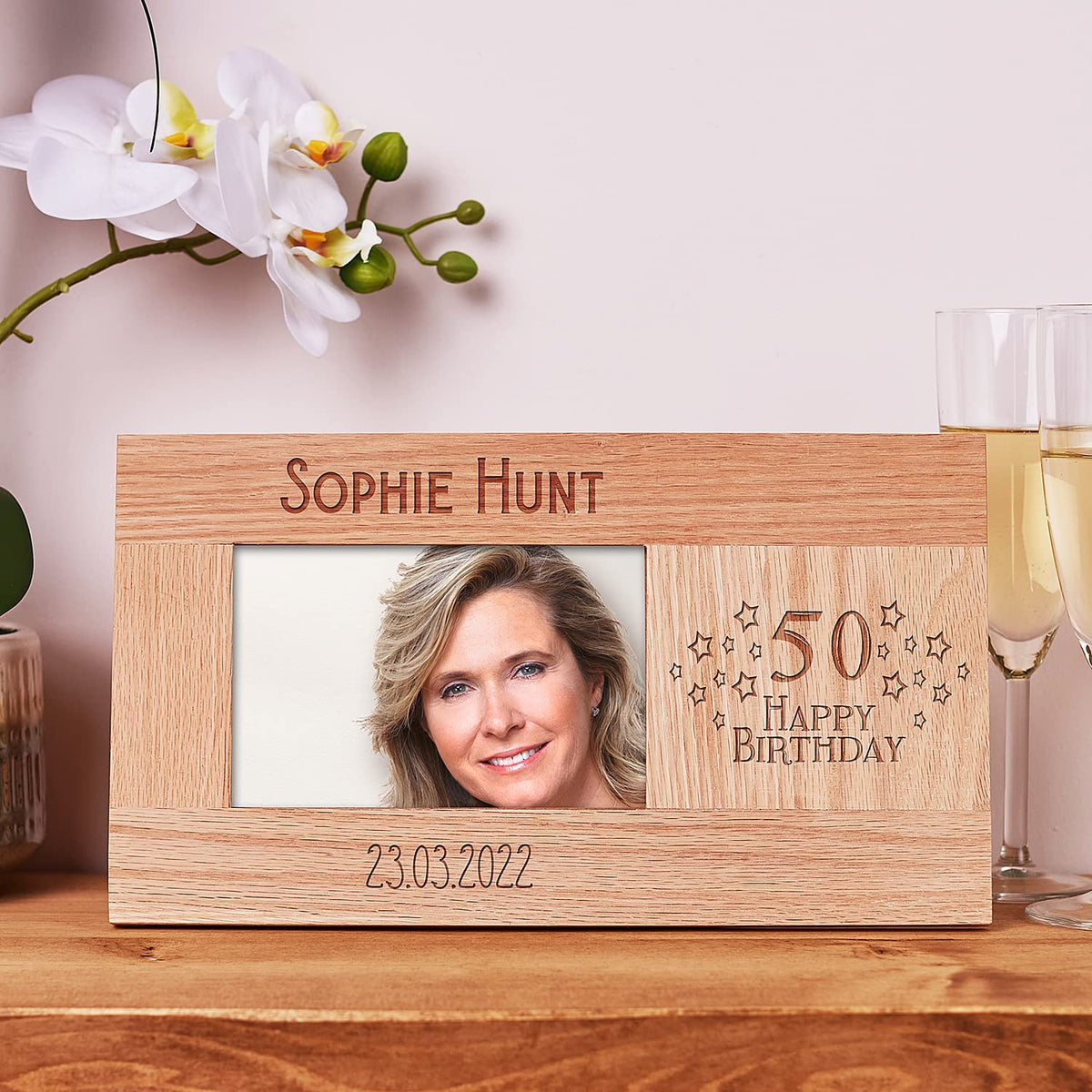 Personalised 50th Birthday Photo Frame Gift Solid Oak With name and date