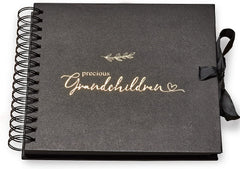 Precious Grandchildren Black Scrapbook Photo album With Gold Script Leaf Design