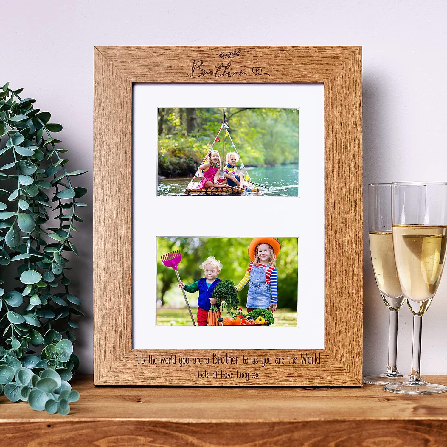 Personalised Brother Wooden Double Photo Frame Gift Landscape