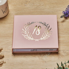 18th Birthday Pink Photo Album Gold Laurel Wreath