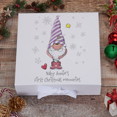 Personalised Baby Girl First Christmas Keepsake Box With Gnome