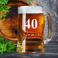Personalised 40th Birthday Beer Glass Tankard Gift Boxed with Sentiment