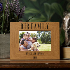 Personalised Wooden Photo Frame Bold Text Laser Engraved Any Name Any Text Portrait or Landscape
