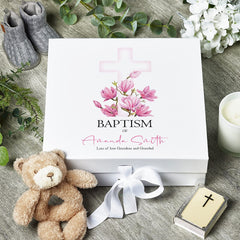 ukgiftstoreonline Personalised Baptism Pink Cross Keepsake Memory Box Gift