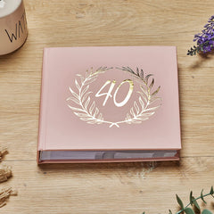 40th Birthday Pink Photo Album Gold Laurel Wreath