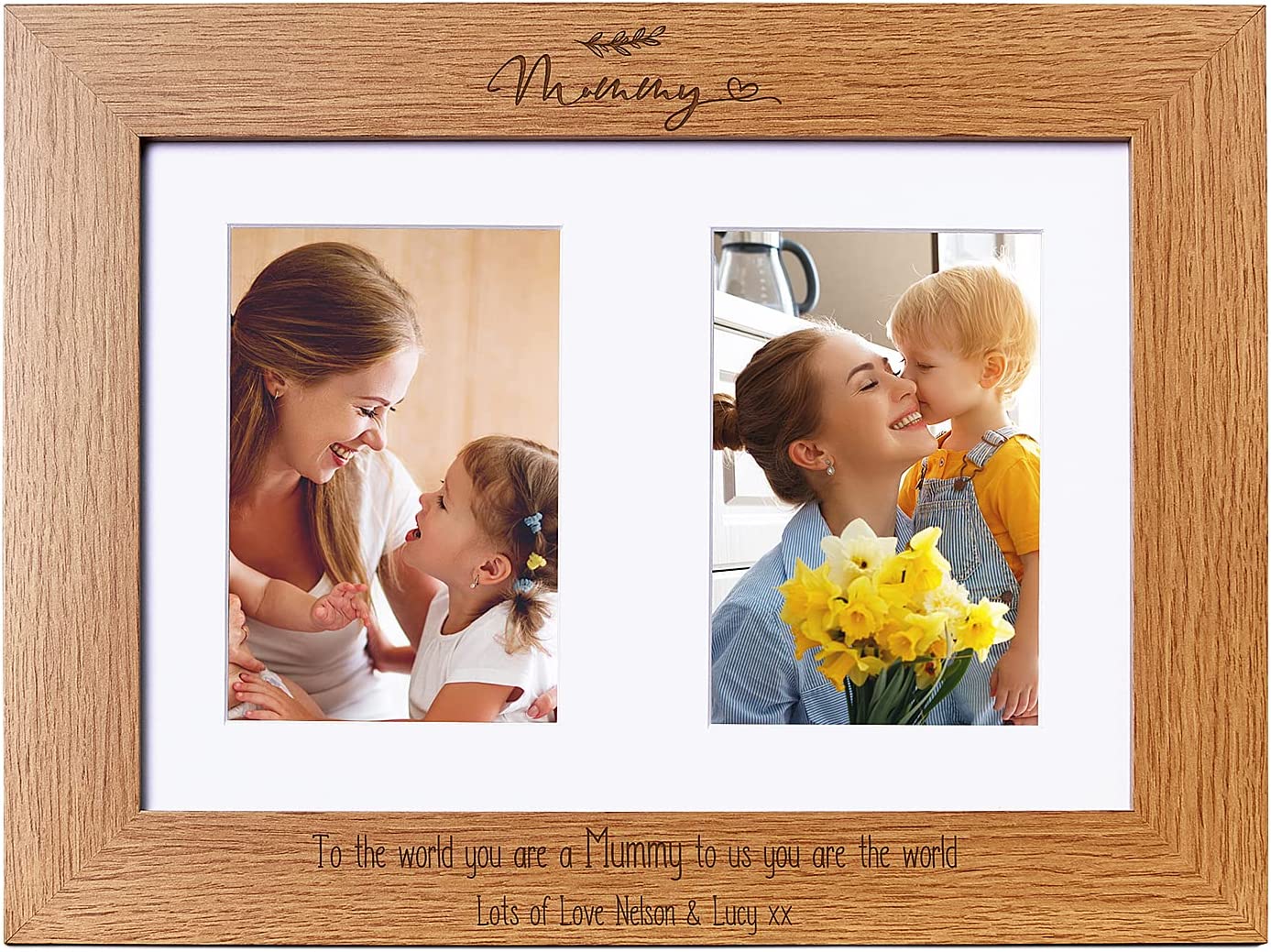 Personalised Mummy Wooden Double Photo Frame Gift Portrait
