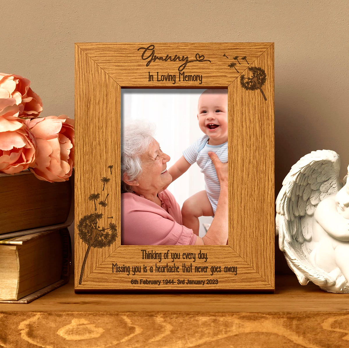 Granny Remembrance Photo Frame Personalised Portrait With Dandelions
