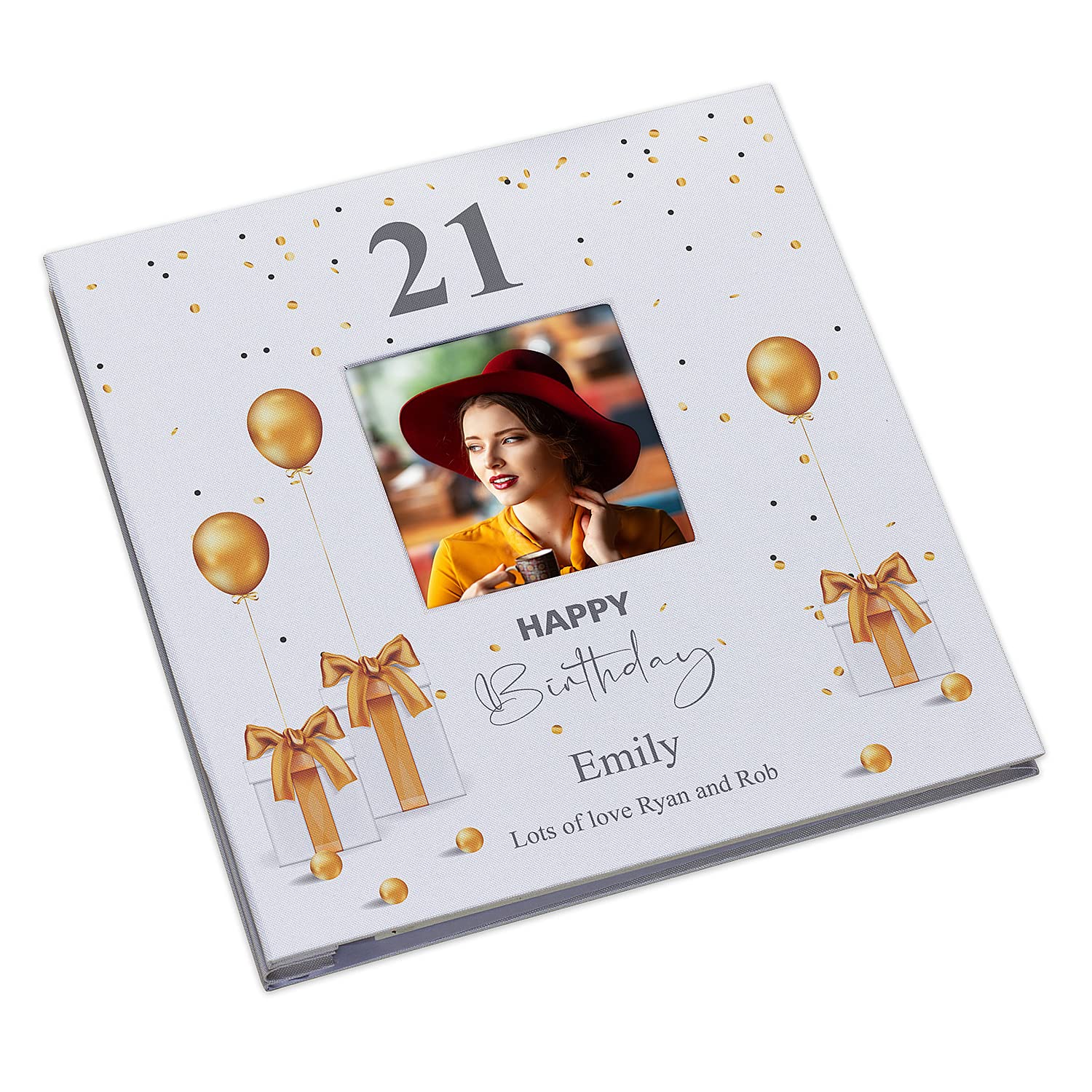 Personalised 21st Birthday Photo Album Linen Cover With Gold Balloons