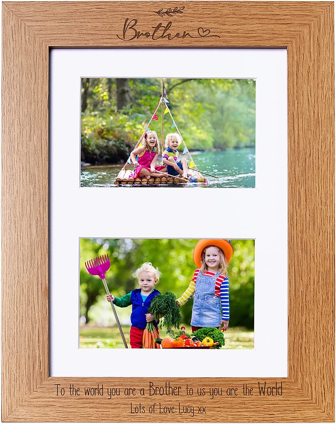 Personalised Brother Wooden Double Photo Frame Gift Landscape