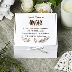 ukgiftstoreonline Uncle Remembrance Memory White Keepsake Box With Feather Design