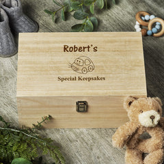 Personalised Large Wooden Baby Memory Keepsake Box Car Design