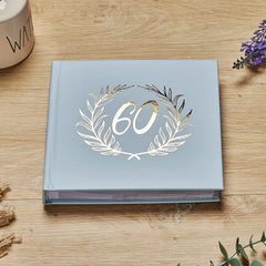 60th Birthday Blue Photo Album Gold Laurel Wreath