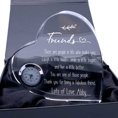 Engraved Personalised Friends Crystal Glass Clock With Sentiment