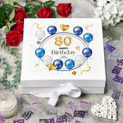 ukgiftstoreonline 80th Birthday Gift Personalised Keepsake Memory Box With Blue Balloons