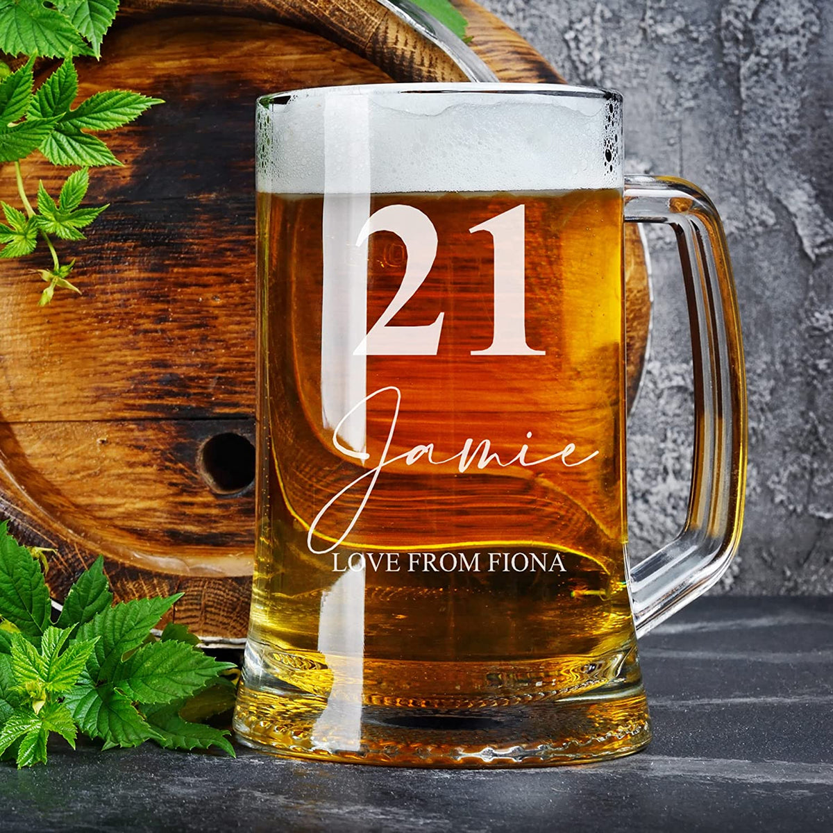 Personalised 21st Birthday Beer Glass Tankard Gift Boxed with Sentiment